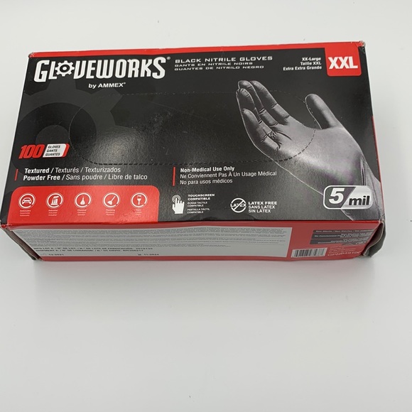 GLOVEWORKS Black Nitrile Industrial Disposable Gloves 5 Mil XX-Large 100 count - Picture 1 of 16